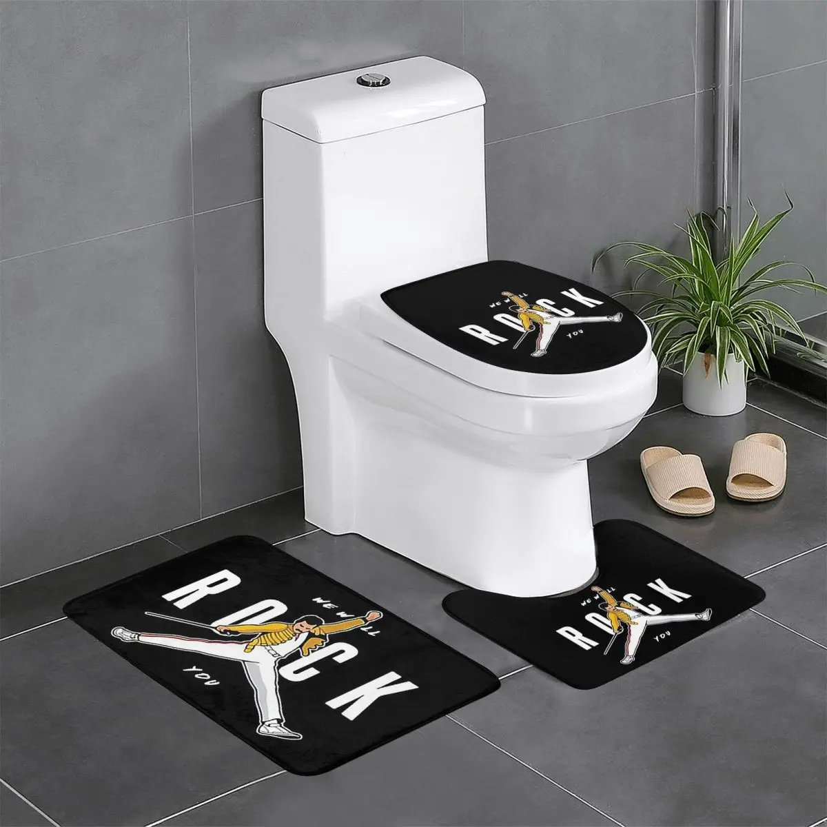 We Will Rock You Freddie Mercury 3 Pcs Bath Mat Bathroom Set Toilet Lid Cover Home Decor Non-Slip Carpet Floor Rug