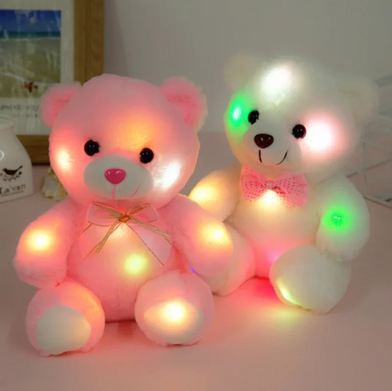 22cm Light Up LED Teddy Bear Stuffed Animals Plush Toy Pink Glowing Teddy Bear Christmas Gift for Kids