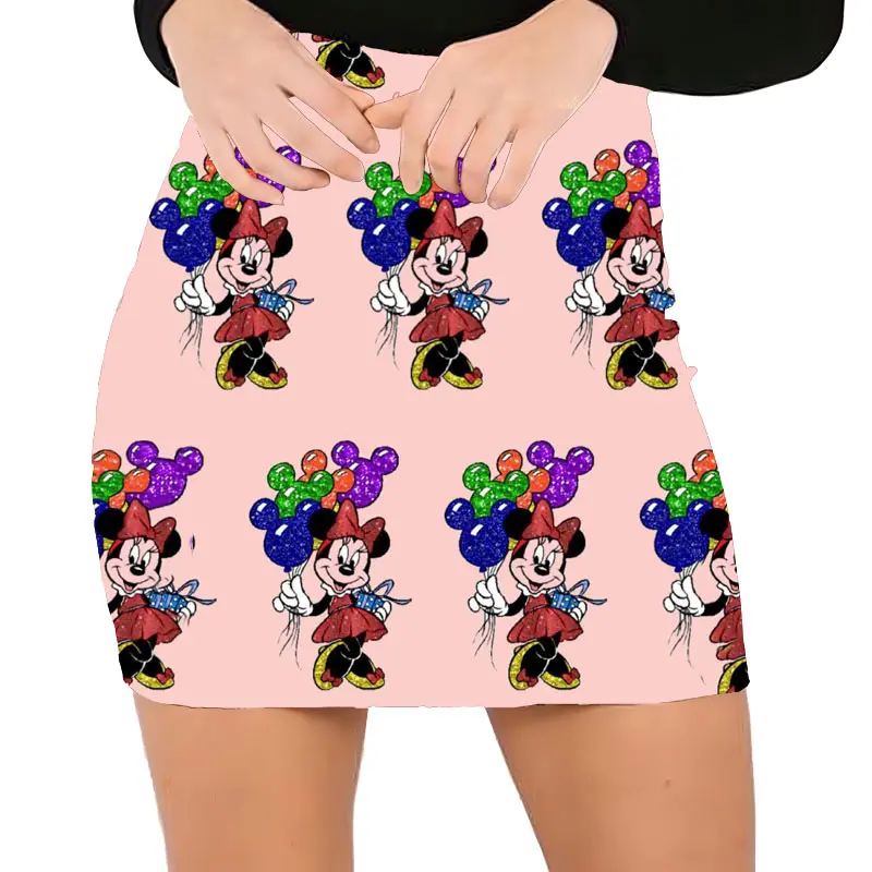 New summer Disney brand Mickey Minnie and Winnie the Pooh girl exquisite micro-elastic slim sexy hip-lifting skirt