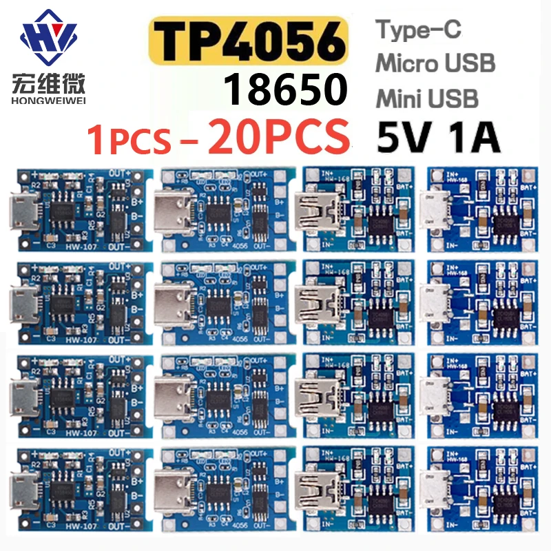 Micro Type-c USB 5V 1A TP4056 Lithium Battery Charger Module Charging Board With Protection Dual Functions Current Protection