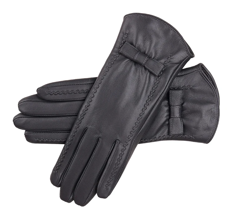 100% High Quality Real Leather Gloves Touch Screen Gloves Women Sheepskin Gloves Thicken Warm Brown Lady Warm Fleece Mittens