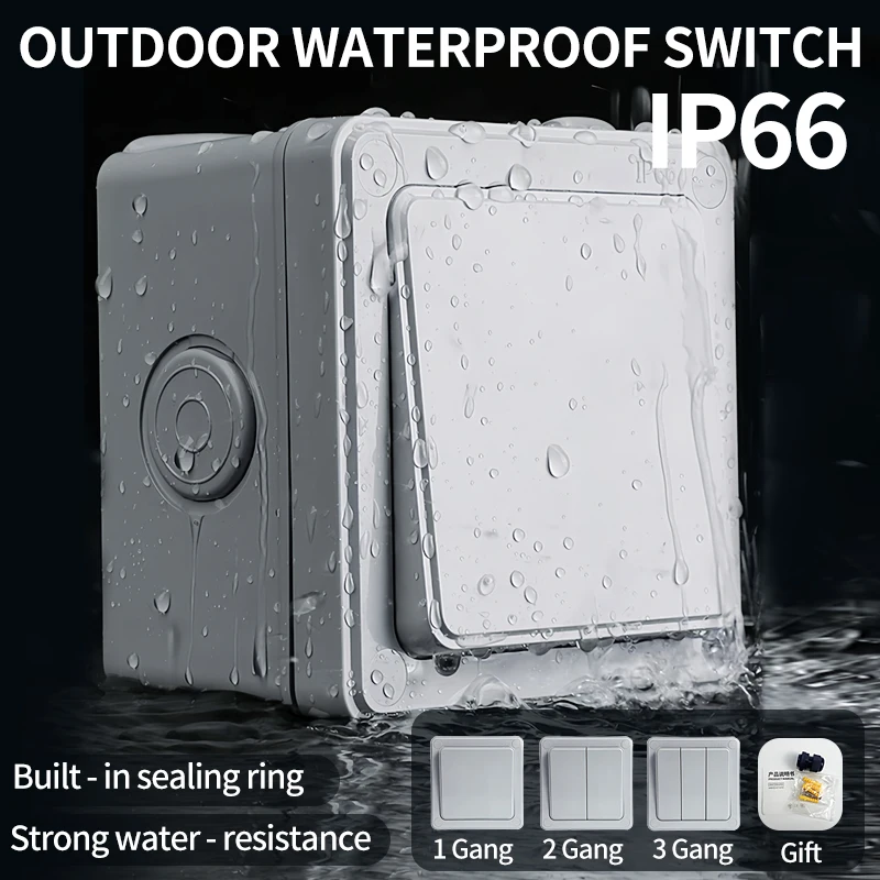 

IP66 Rated Outdoor Wall Switch - Weatherproof Push Button, 1/2/3 Gang 16A for Home & Garden