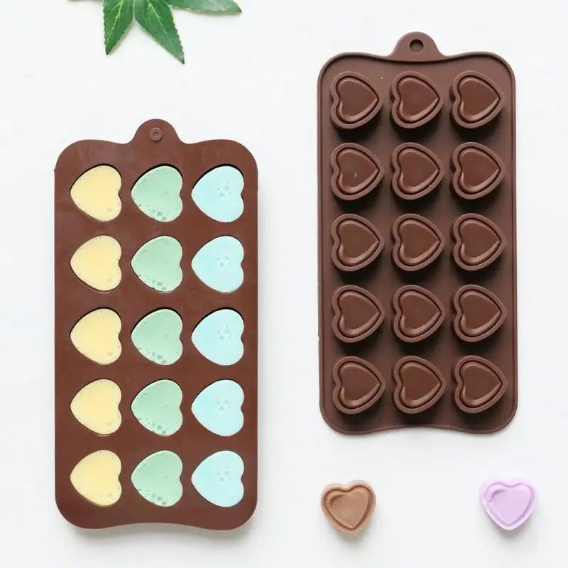 15 Cavity Double Heart Shaped Diy Non Stick Silicone Mold, Used For Gummies, Chocolates, Candies
