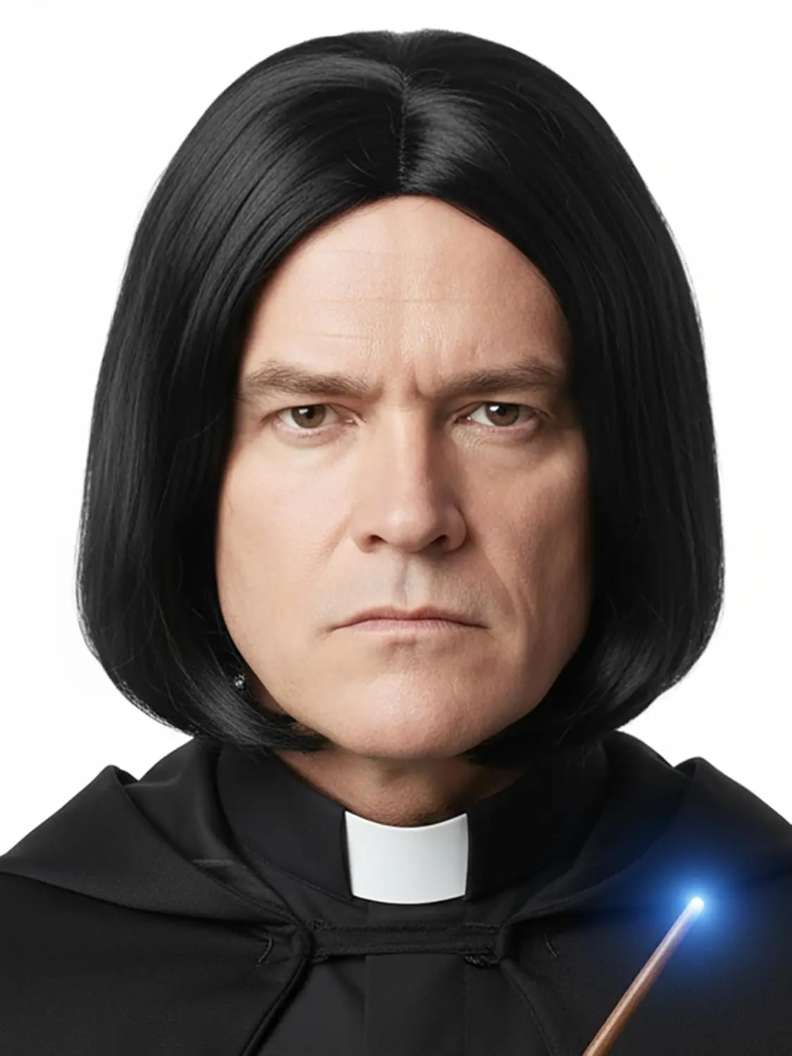 Brązowa, błyszcząca, męska, ciemna peruka w stylu czarnoksiężnika do odgrywania ról, długa, czarna, syntetyczna, odporna na ciepło, dla dorosłych, na Halloween.