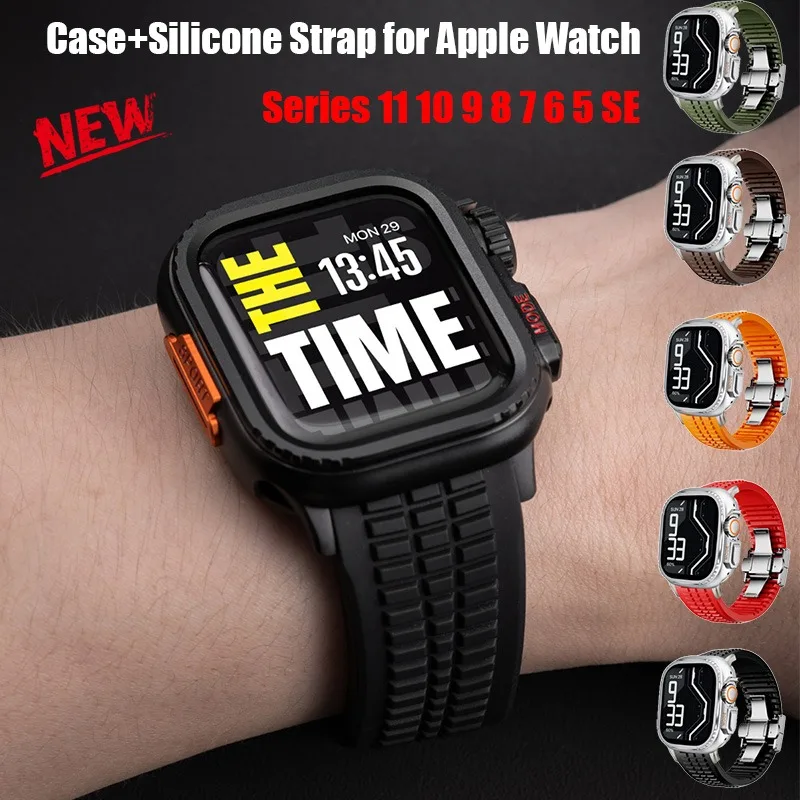 

Metal Case+Silicone Strap for Apple Watch Ultra 3/2/1 49mm 45mm 44mm 46mm Metal Alloy Case iWatch Series 11 10 9 8 7 6 5 SE3 3