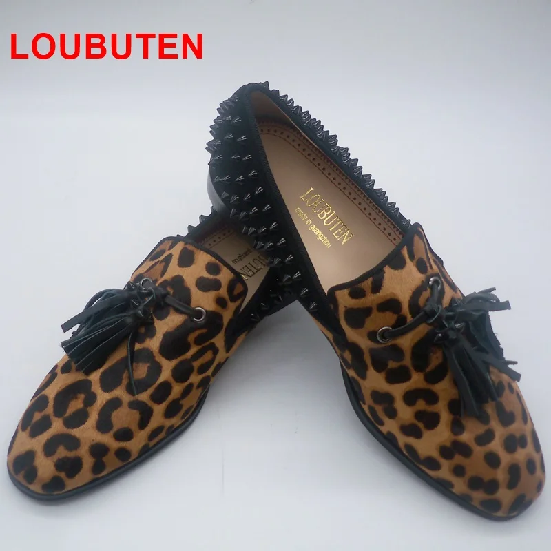 Classic Leopard Shoes Men Tassel Loafers Men Dress Shoes Slip On Mens Rivet Shoes Leather Casual Shoes