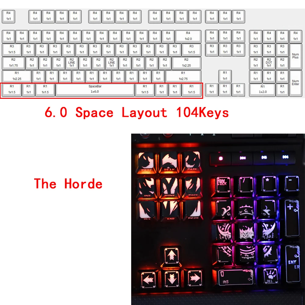 Imagem -04 - Wow Translúcido Backlight Keycap Teclado Mecânico Faça Você Mesmo World of Warcraft Horda Aliança 104 Pcs