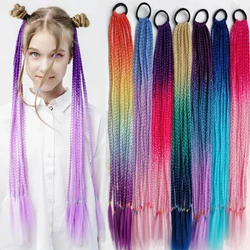 Synthetic Colorful Braided Ponytail 24Inch Dirty Braids Hair Extensions Wear In Pony Tail And Chignon With Rubber Band For Kids