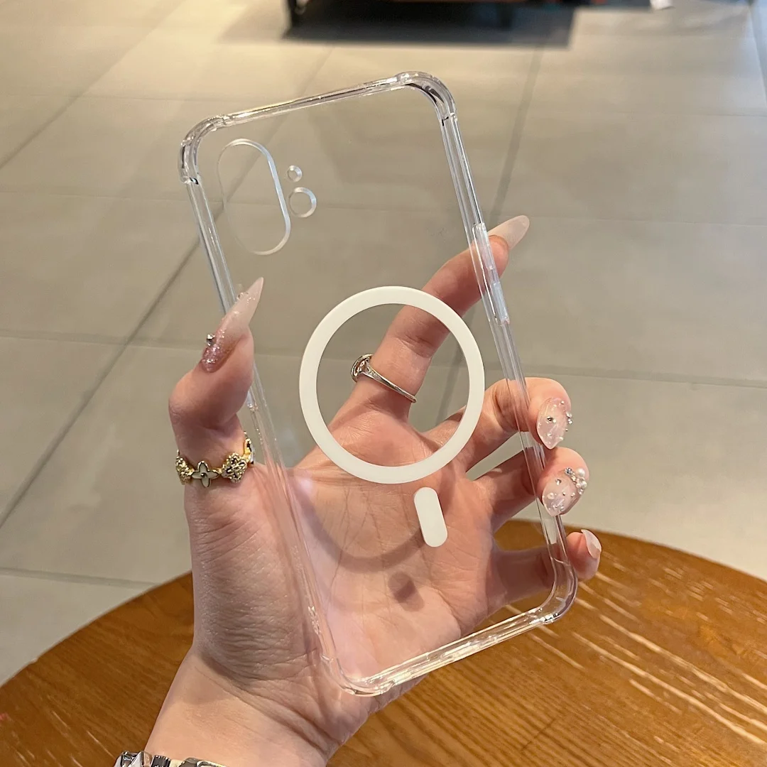Para nada telefone 1 2 2a caso protetor claro magsafe plástico volta tpu design lateral capa traseira do telefone móvel