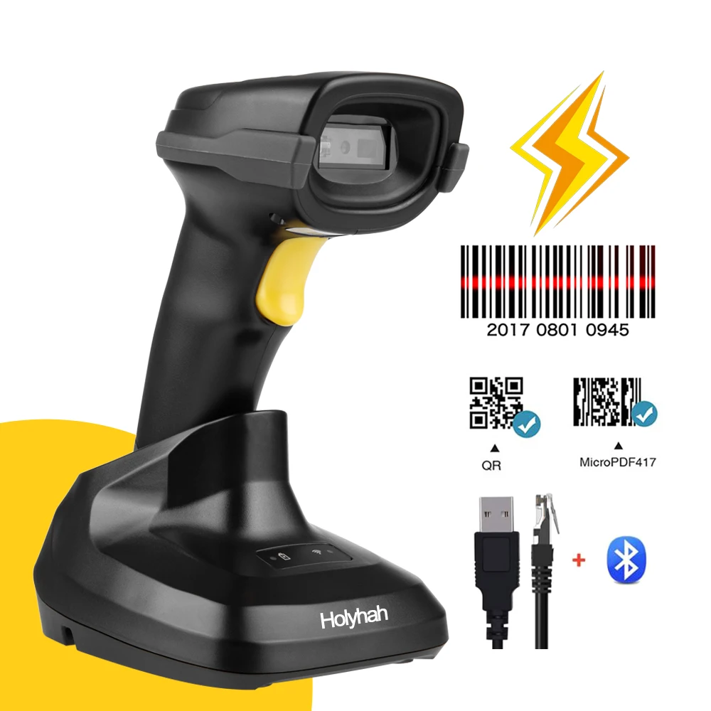 Buetooth 1D Code Scanner QR Code Wireless 2D Barcode Reader Handheld Barcod Scanner Wireless Barcode Scanner with Base