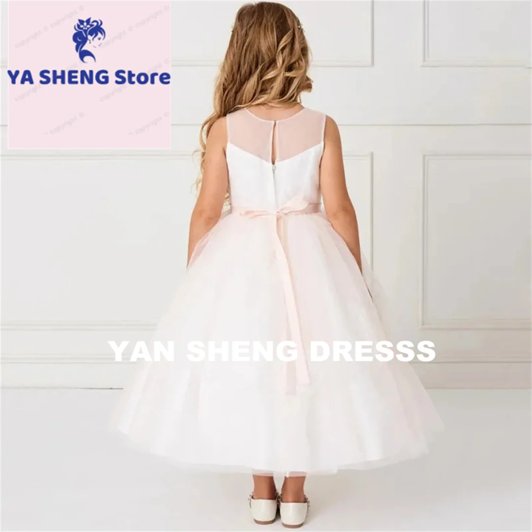 

Customized Champagne White Pattern Appliques Flower Girl Dresses Long Sleeve For Wedding Birthday Party Banquet Princess Gowns