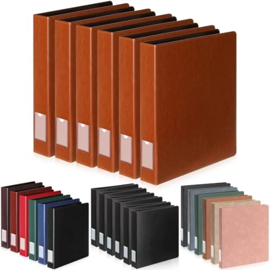 

6 Pcs Leather 3 Rg Bder, .5 Vintage Hardback Round Ring Binder with 2 Inner Pockets and Spine Label Holder, Letter Size Profess
