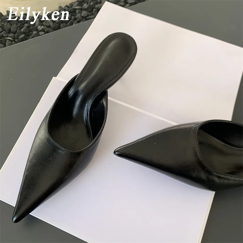 Eilyken 2024 Spring New Brand Women Slipper Pointed Toe Slip On Ladies Mules Thin Low Heel Outdoor Dress Sandal Shoes