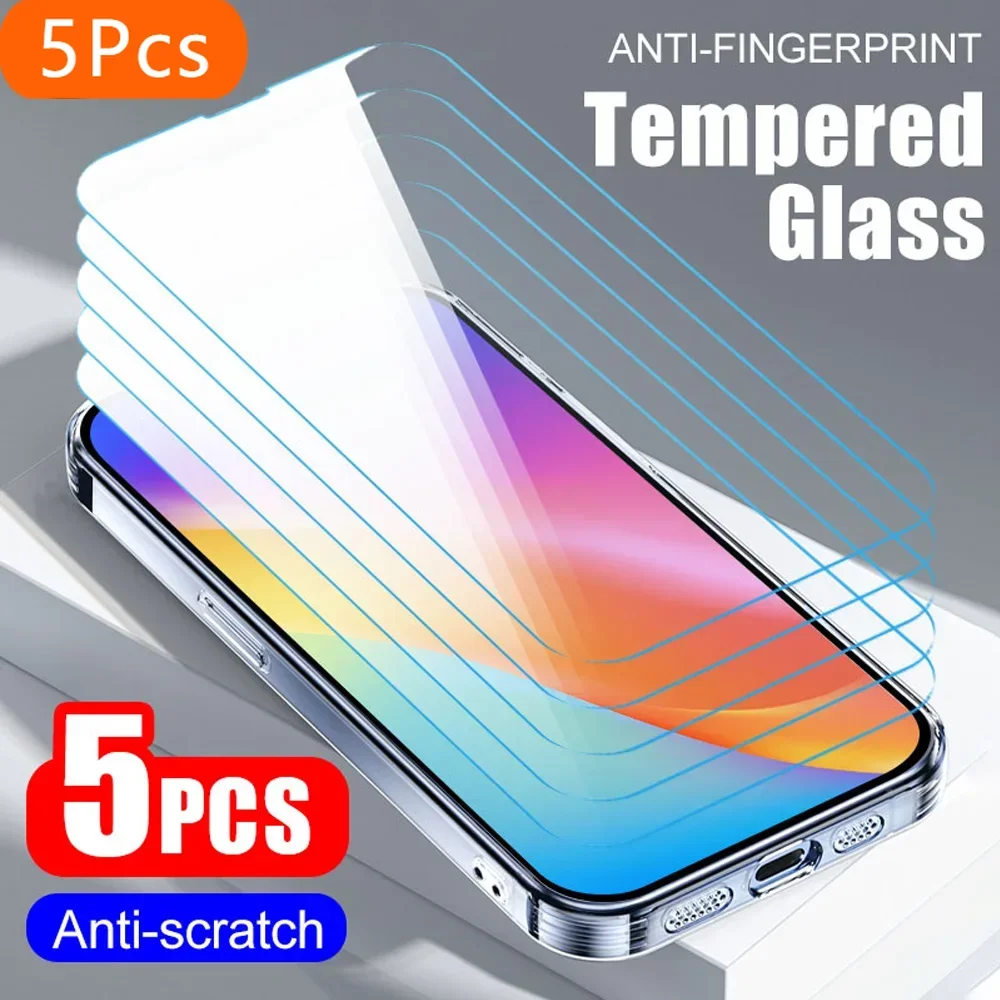 

5pcs Tempered Glass Film For iPhone 16 Pro Max 15 Plus Glass Smartphone Screen Protector Protective Film 14 13 Pro 12 11 XS XR