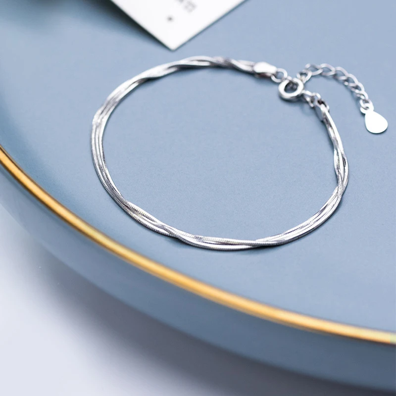 Modian Simple Three Layer Snake Bone Chain for Women 925 Sterling Silver Fashion Link Chain Bracelet Fine Jewelry 2020 Design