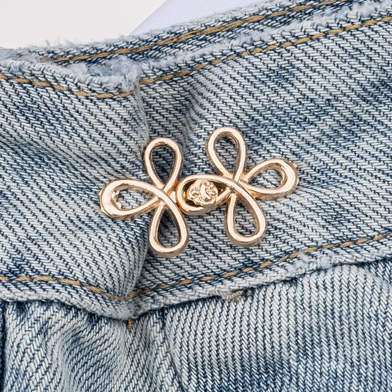Reusable Flower Waist Button Fastener Adjustable Metal Jeans Buttons Waist Tightener Detachable Seamless Button for Pants Skirts