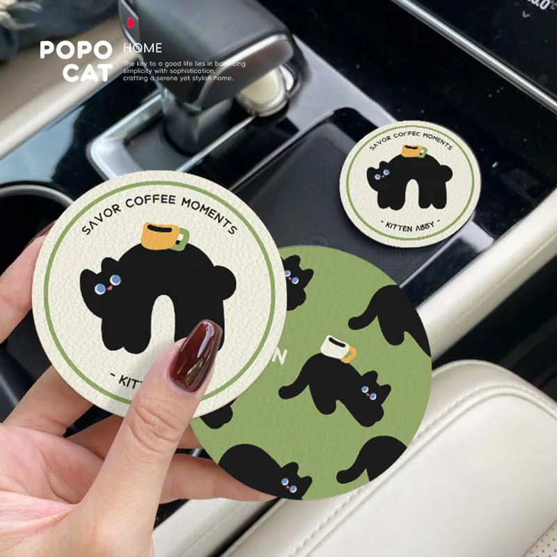 Alfombra para taza de coche con diseño de gato forestal, alfombrilla para taza de agua con Control central de coche, alfombrilla antideslizante, accesorios avanzados para Interior de coche