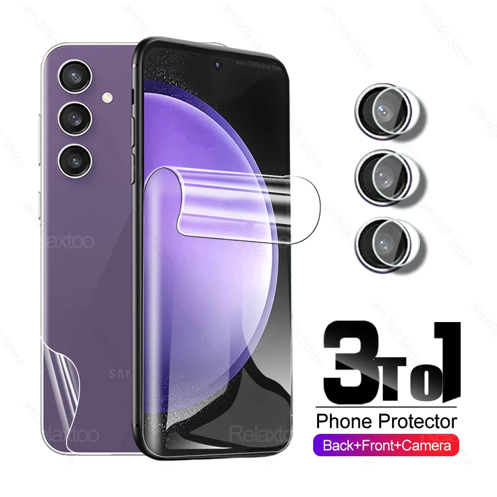 3To1 Front Back Cover Hydrogel Film For Samsung Galaxy S23 FE 5G Camera Lens Glass Samsang S23FE S 23 F E 5G HD Screen Protector