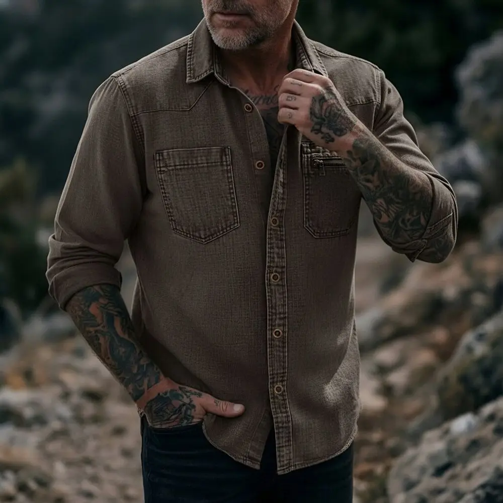 

Spring Autumn Men's Vintage Denim Shirt Long Sleeve Casual Cargo Shirts Man Cotton Breathable Classic Style Fashion Jean Blouse