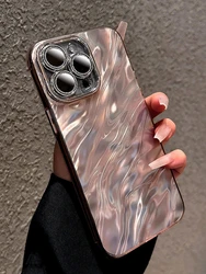 Luxury 3D Water Ripple Plating Phone Case For iPhone 15 14 Pro Max 13 12 11 Glitter Camera Lens Protective Shockproof Hard Cover