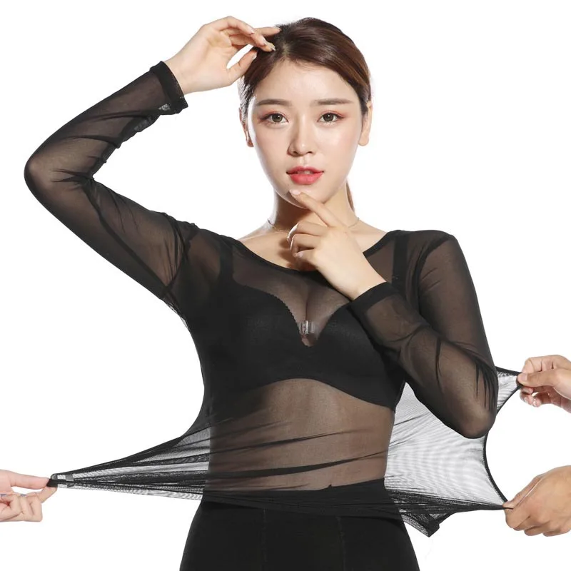 New Sexy Women Beach Long Sleeve Sheer T Shirt Black Punk Mesh T Shirt Club Summer Lingerie See Through Streetwear Bikini Tops