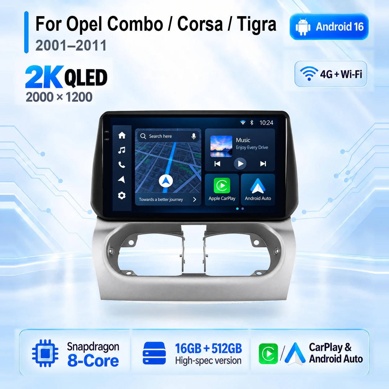 Android 16 Carplay Auto Screen Car Radio Multimedia Player For Opel Combo Corsa Tigra 2001-2011 Autoradio Stereo 2din Head Unit