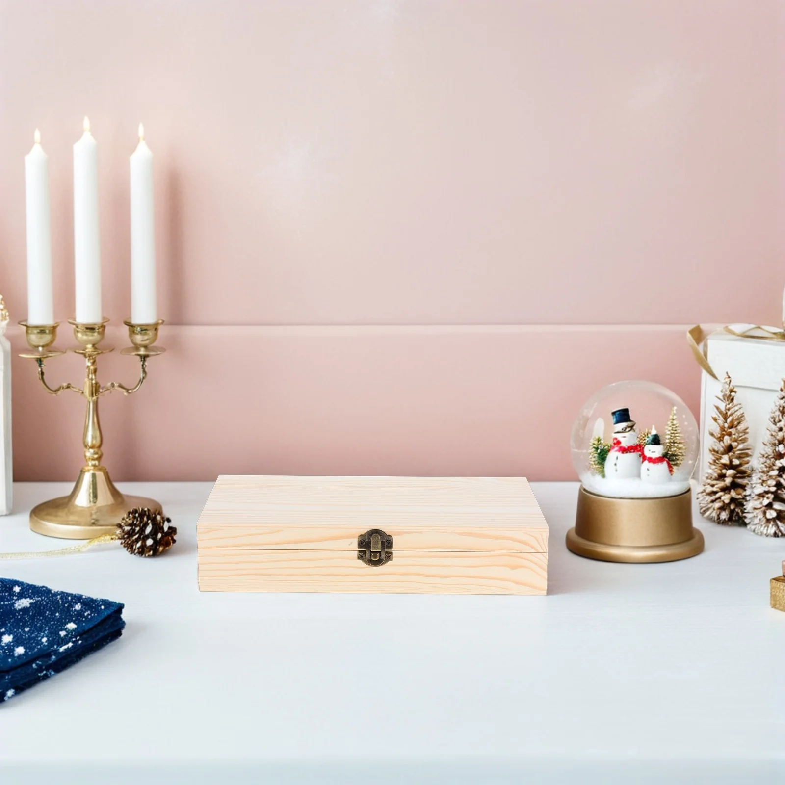 

Rustic Wooden Keepsake Box Rectangular Hinged Lid Storage Box Clasp for Bible Recipe Cards Jewelry Organizer Home Office Storage