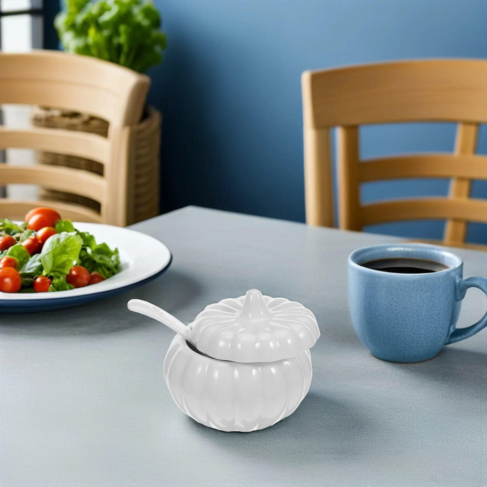 

Pumpkin Soup Bowl Ceramic Dinnerware 1Set Integrated Molding Technology Lid Design for Convenient Use and Home Decor