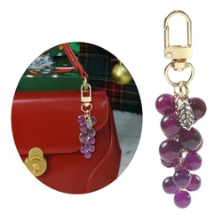 Crystal Grape Charm Keychain Sweet Cool Simulated Fruit Keyring Pendant Bag Hanging Ornament Women Backpack Decorations