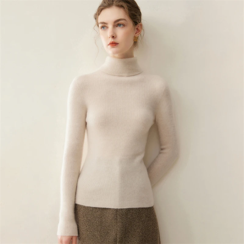 Women's Seamless One-Piece High Collar Cashmere Sweater Slim Fit Base Layer Autumn Winter Knitwear Fashion Stylish Slimming