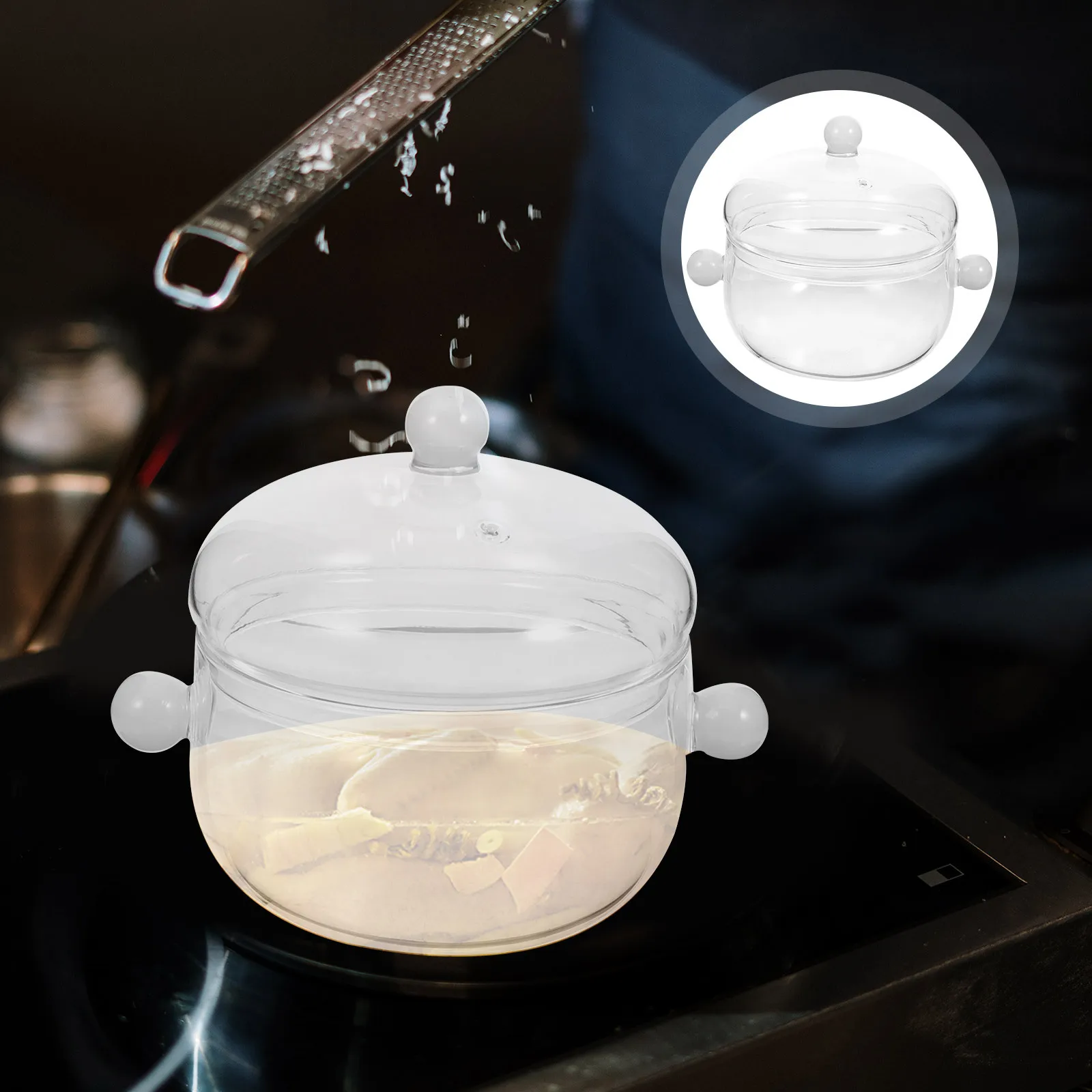 

Glass Saucepan High Temperature Resistant Stew Pot Large Capacity Double Handle Suitable Induction Gas Electric Stove Kitchen