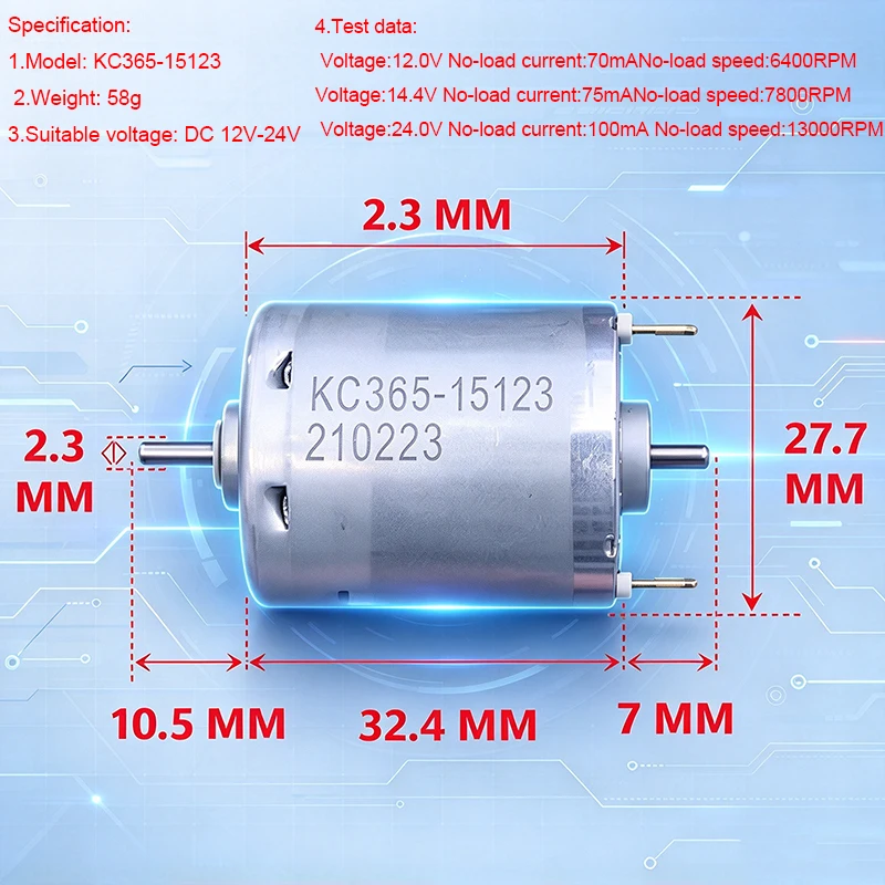 RS-365 Dual Shaft DC Motor 12V-24V 13000RPM 28mm High Speed for DIY Hobby Toy
