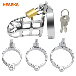 HESEKS Male Chastity Device Cock Cage Zinc Alloy Penis Exercise Chastity Device Locked Cage Restraint Ring Adult Sex Toy for Men