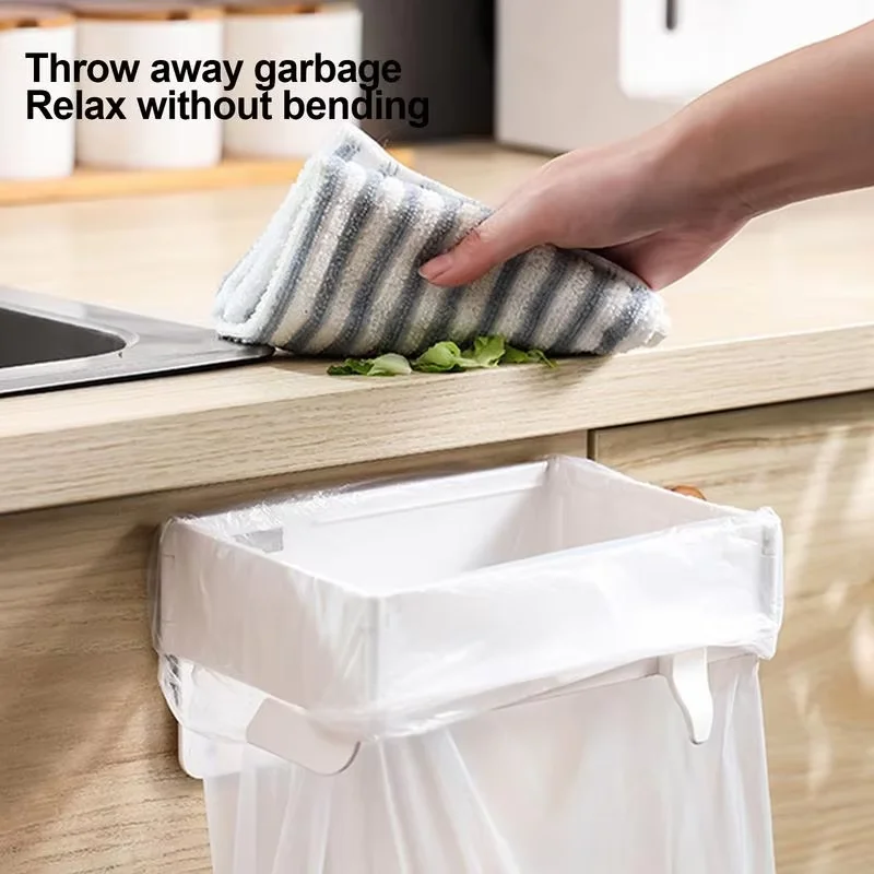 Hanging Trash Bag Holder Foldable Garbage Bag Hanging Rack Home Kitchen Bathroom Portable Storage Rack 18.5x12.5x5cm White Gray