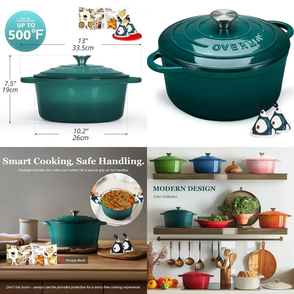 

5.5-Quart Enamel Cast Iron Dutch Oven Set with Lid and Cotton Potholders - Versatile Cookware for Braising, Stews, Roasting, and