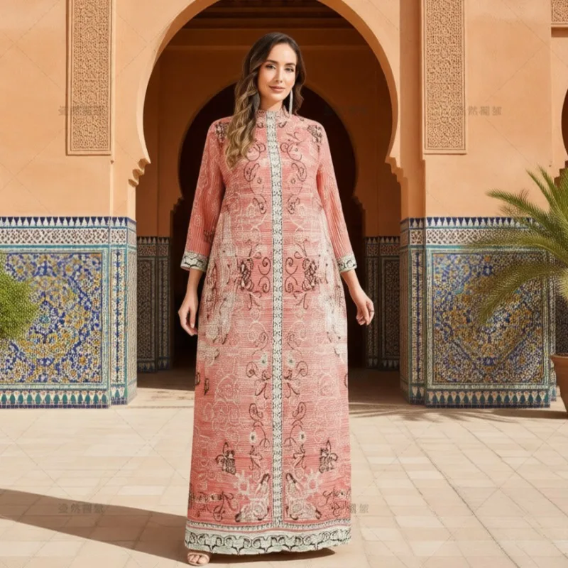 

Арабское Ближневосточное Абая Мияке плиссированное женское платье больших размеров с принтом, халат для поклонения в Саудовской Аравии, достойное праздничное платье для поклонения, 55 дюймов