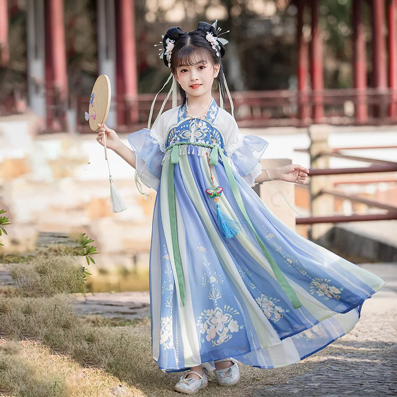 

Girls Hanfu Dress Ancient Chinese Tang Dynasty Hanfu Set Kids Cosplay Costume Party Summer New Dance Perform Dress For Children