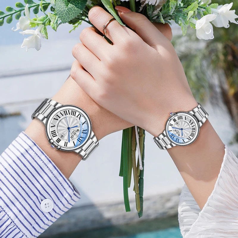 Jam Tangan Pasangan Model Baru Jam Tangan Pria Bisnis Jam Tangan Baja Tahan Karat Jam Tangan Tahan Air Jam Tangan Kuarsa Jam Tangan Pasangan Mewah