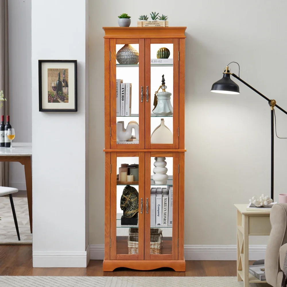Lighted Glass Curio Display Cabinet,Display Cabinet,Glass Storage Cabinet Glass Wine cabinet Wood Frame Toy Display for Living