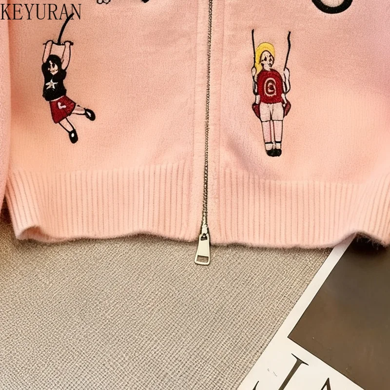 أنيق التطريز سترة سترة المرأة الجديدة الخريف الشتاء موضة أنيقة شيك س الرقبة طويلة الأكمام تريكو القمم السيدات لاعبا #4