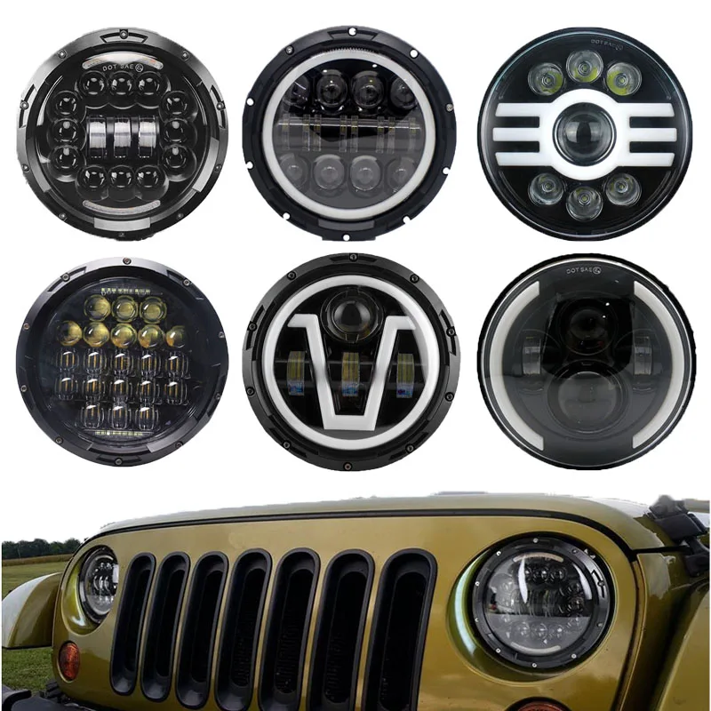 

1/2pcs Running Lights 90W Car Led H4 7inch Car Accessories Angel Eyes H4 Led Headlight For Lada Niva 4X4 Uaz Hunter Hummer Auto