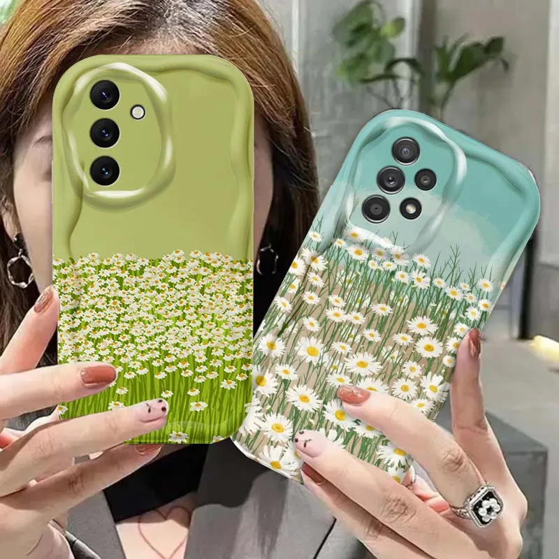 White Daisy Art Pattern Phone Case For Samsung Galaxy A 73 72 71 54 53 52 51 50 A50s 34 33 32 30s 13 M 22 32 M10s 14 F14