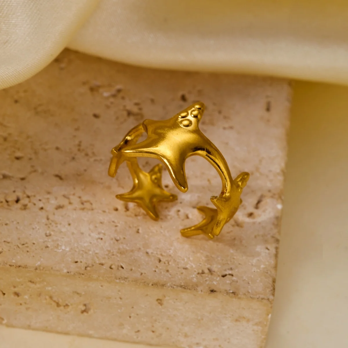 Edelstahlringe mit unregelmäßigen Wellen, Korallen, Seesternen und Blumen für Damen und Herren, Retro-Punk, florale Blätter, geometrische Linien, Boho-Schmuck – Detail 29