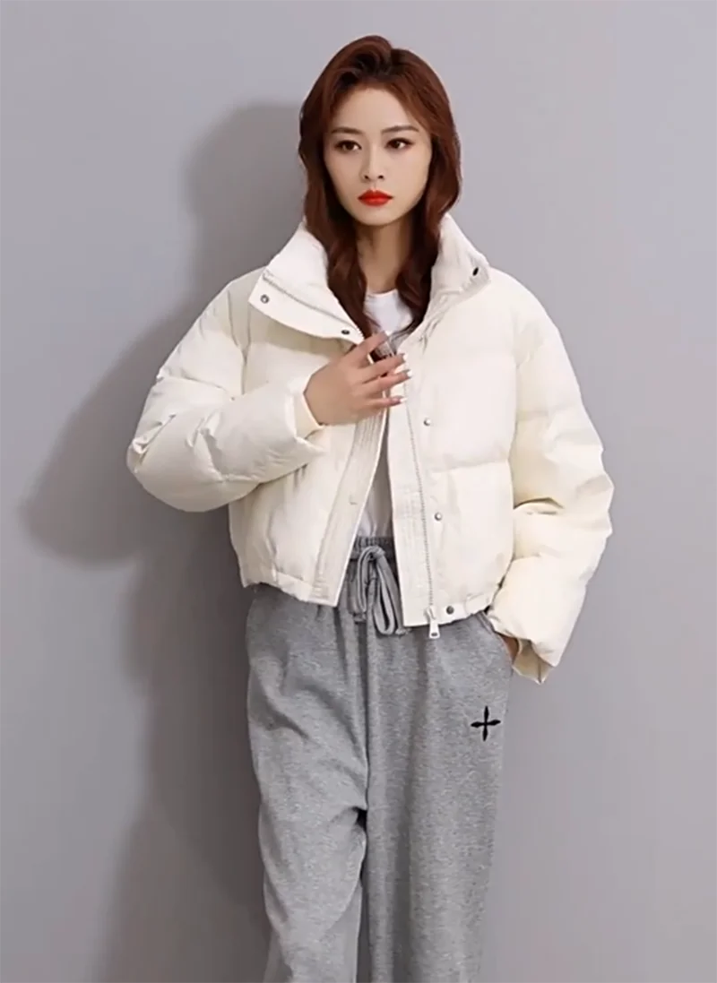 Fashion Harajuku Puffer Jacket Women High Neck Solid Color Cotton-Padded Coat Abrigo Mujer Thickening Warm Puffer Parkas Jackets