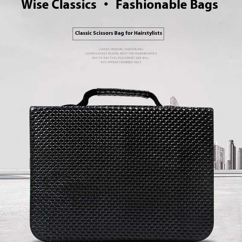 

Professional Salon Leather Pouch Barber Scissor Holder Case, 24-Grid Portable Hairdressing Tool Storage Organizer Box