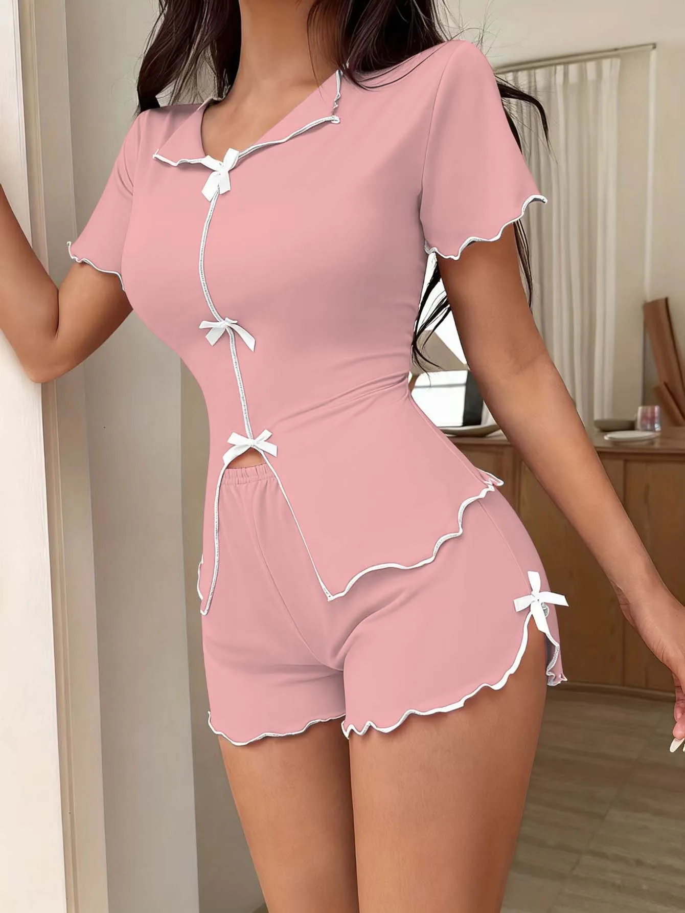2026 New Bow Short-sleeved Shorts Set Loungewear