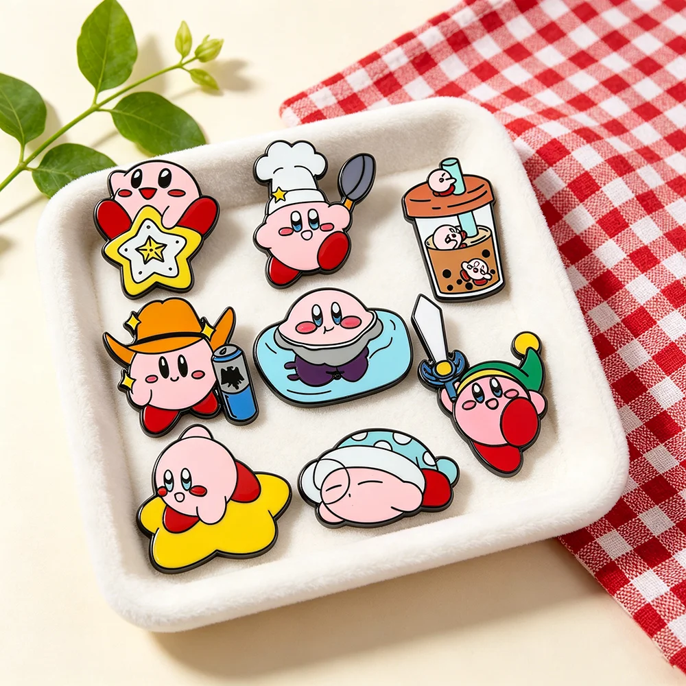 Niedliches Kirby-inspiriertes Emaille-Pin-Set |   Kawaii Anime-Charakter Anstecknadeln für Rucksäcke, Taschen & Hüte |   Sammler-Pin Geschenk