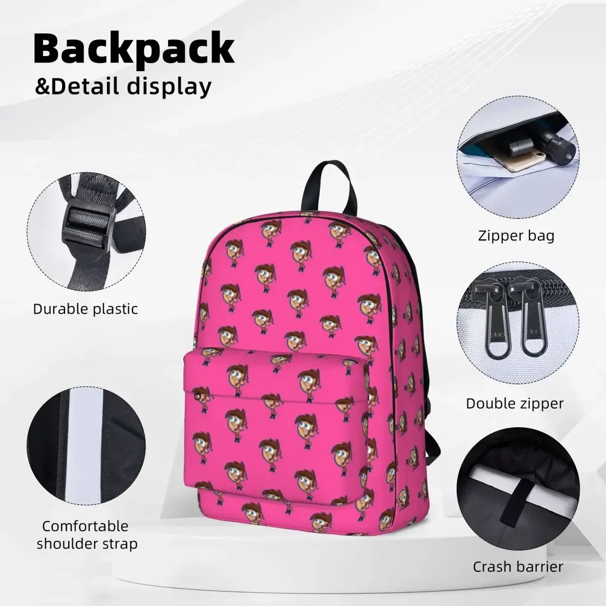 Timmy - Fairly Odd Parents Backpack Student Book bag Shoulder Bag Laptop Rucksack Waterproof Travel Rucksack Children School Bag