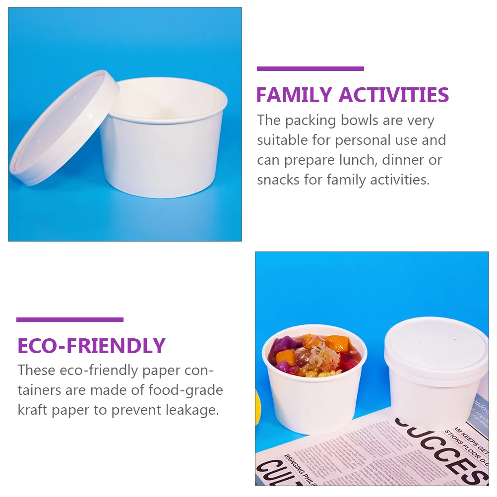 

25pcs Kraft Paper Bowls Ice Cream Containers Eco-Friendly Leak-Proof Disposable Food Packaging Takeaway Boxes For Parties
