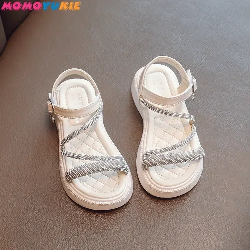 Summer Baby Kid Flats Fashion Party Dress Beach Shoes Outdoor Toddler Rhinestone Soft Sole Girls Princess Sandals 2023 Versatile